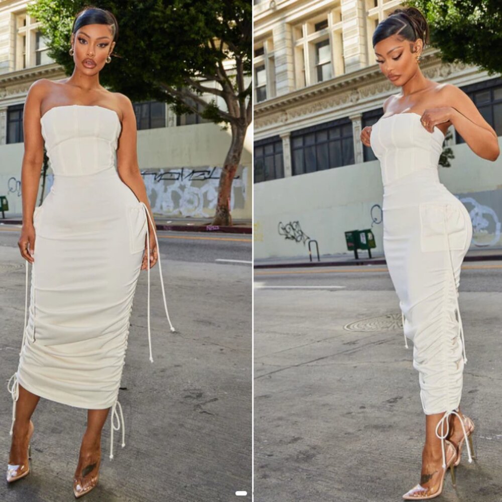 Fashion Nova Good Reputation Cargo Midi Dress in Cream Women's Plus Size 1X NWT